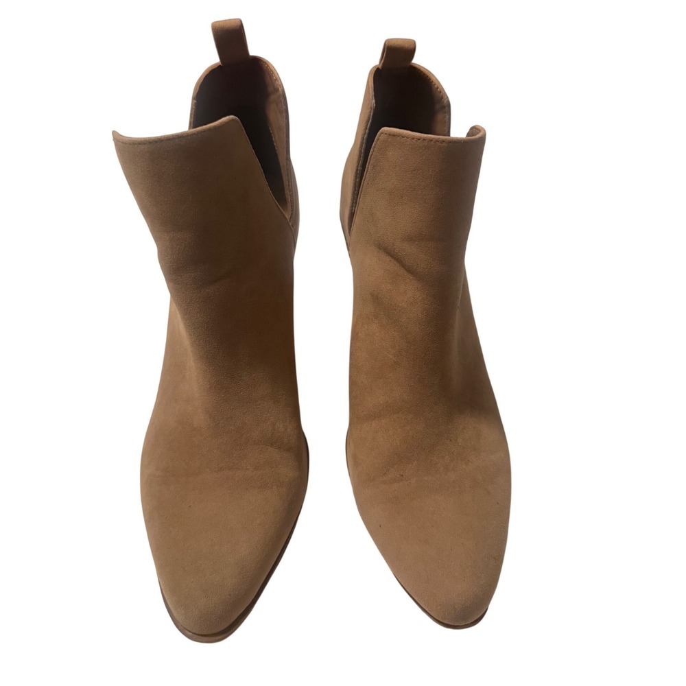 Universal Thread Tan Faux Suede V-Cut Ankle Booties Block Heel Pointed Toe 9.5